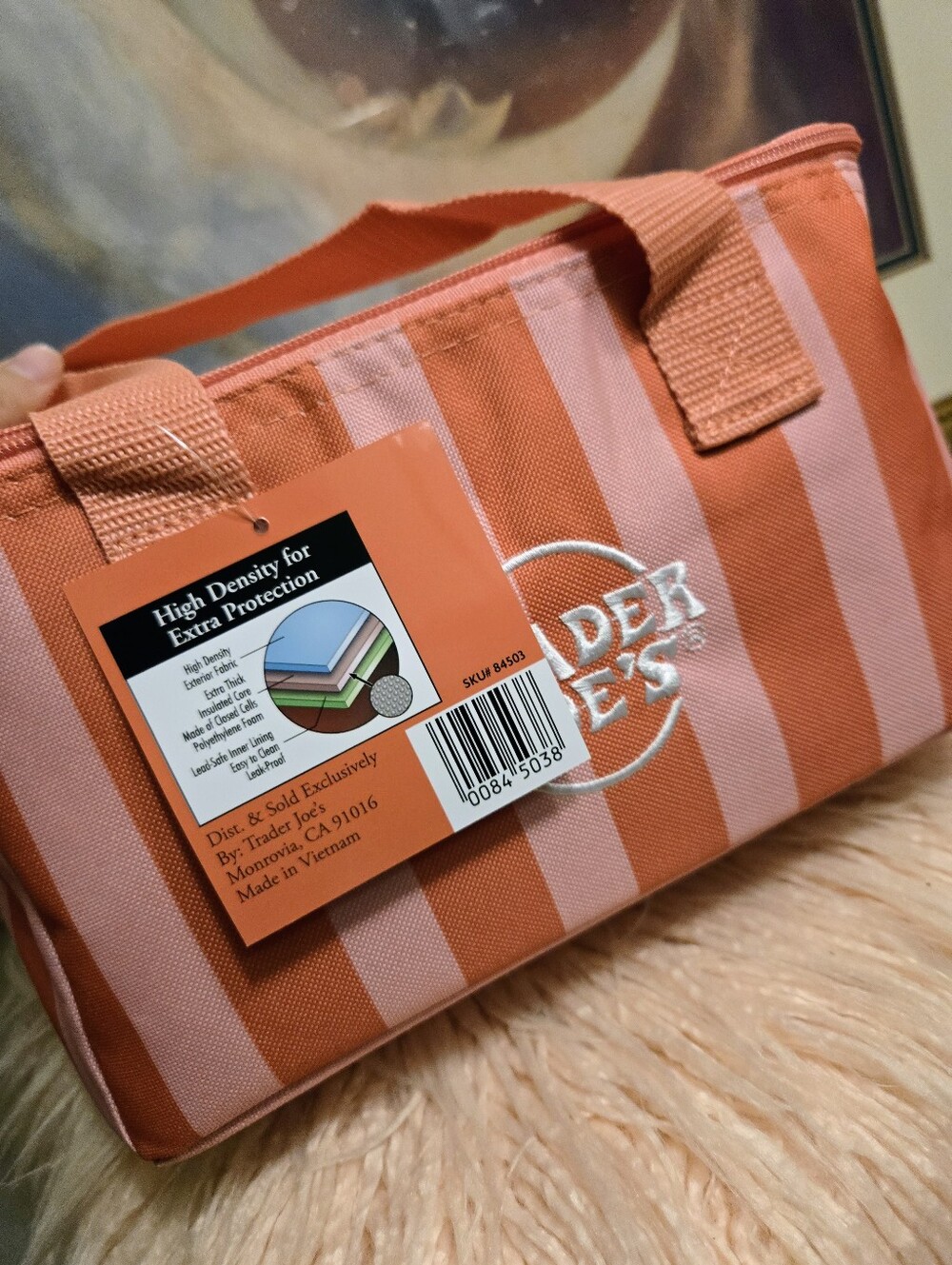 Trader Joe's Striped Mini Insulated Bag - Coral Pink NWT - Picture 2 of 3